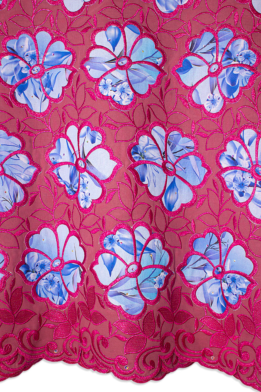 High Quality Lace - HQL1035 - Pink & Sky Blue Flower Design