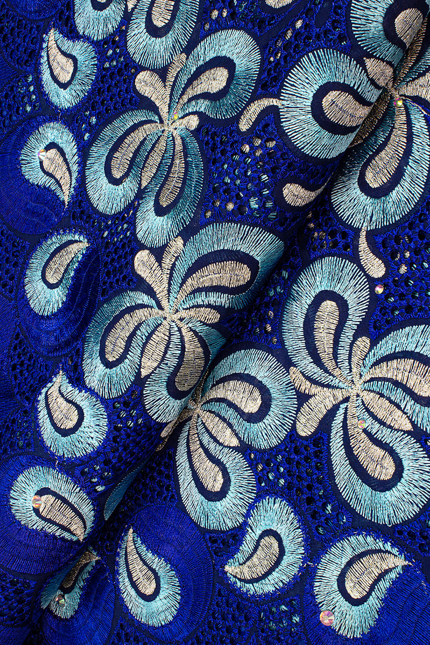 Exclusive Voile Lace  - EXL051 - Royal Blue, Turquoise & Gold