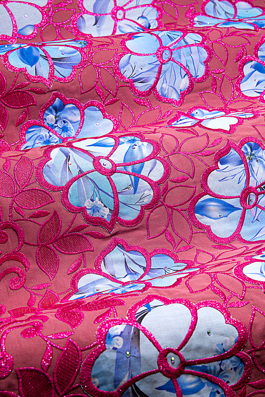 High Quality Lace - HQL1035 - Pink & Sky Blue Flower Design