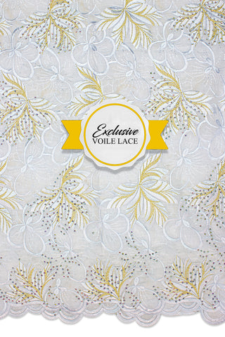 Exclusive Voile Lace  - EXL052 - White & Gold