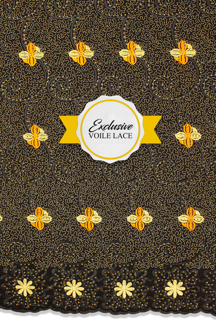 Voile Lace Exclusive in Black, Gold & Orange - VL5141