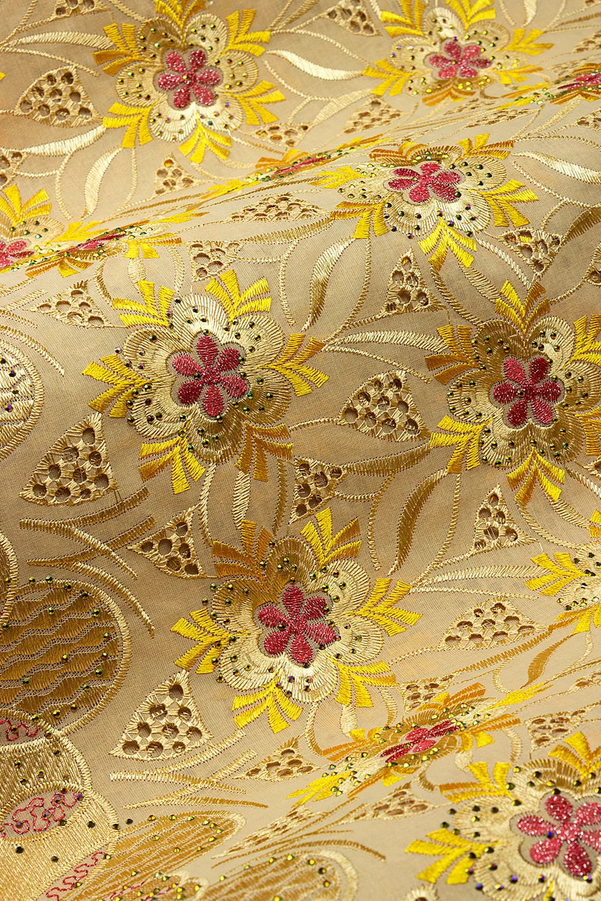 Voile Lace in Beige, Yellow-Gold & Pink - VL642