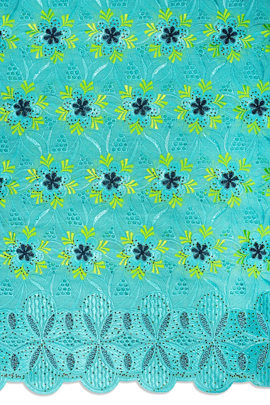 Voile Lace in Aqua, Blue-Black & Lemon Green - VL643