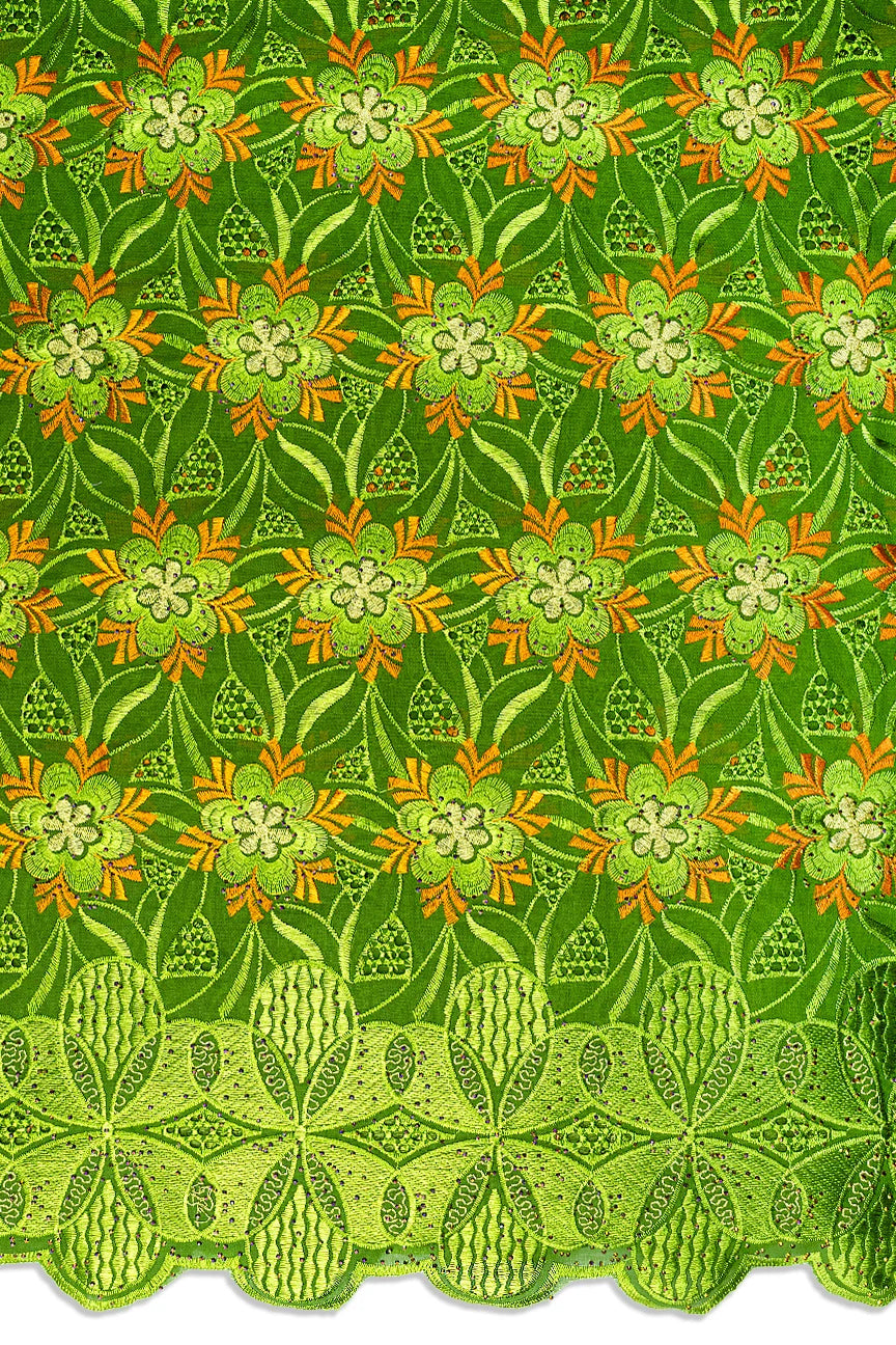 Voile Lace in Leaf Green, Orange & Gold - VL644
