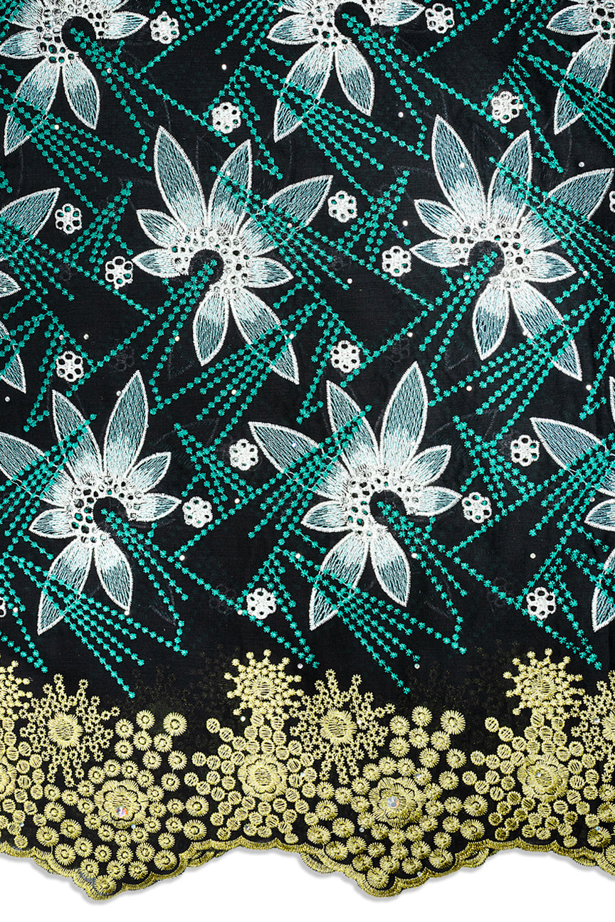 Voile Lace in Black, Mint & Gold - VL714