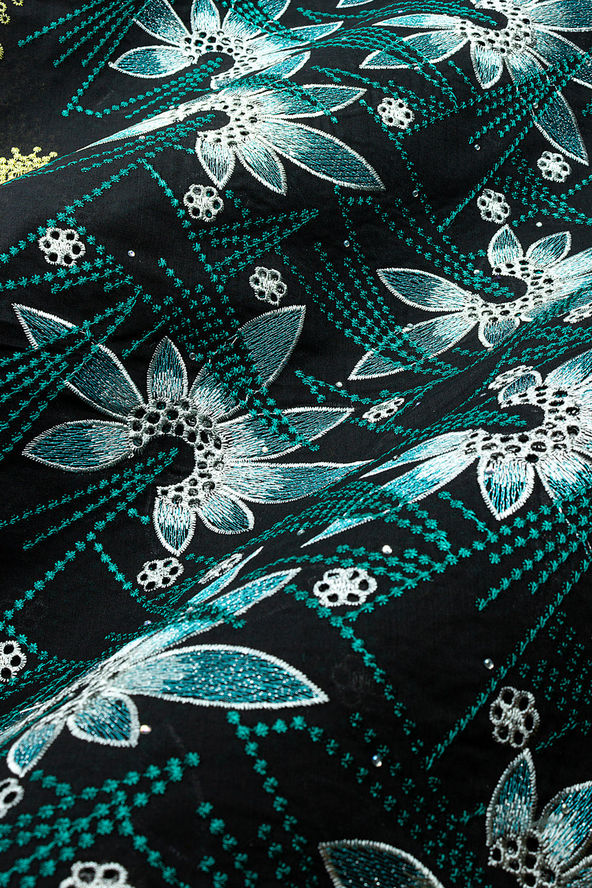 Voile Lace in Black, Mint & Gold - VL714