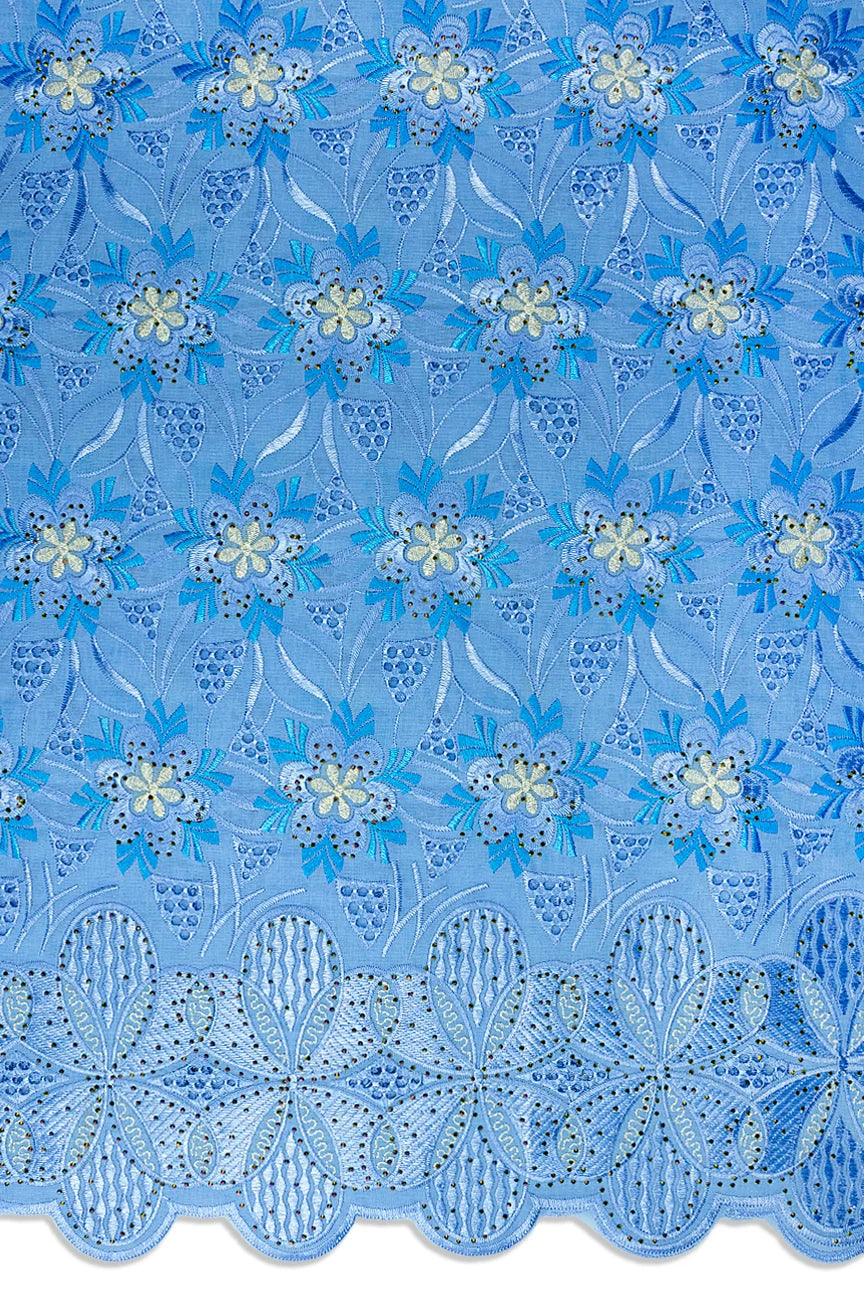 Voile Lace in Sky Blue, Cream & Turquoise Blue - VL645