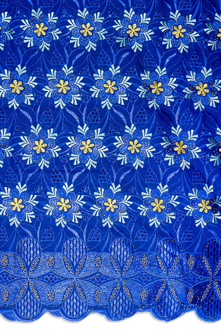 Voile Lace in Royal Blue, Aqua & Gold - VL646