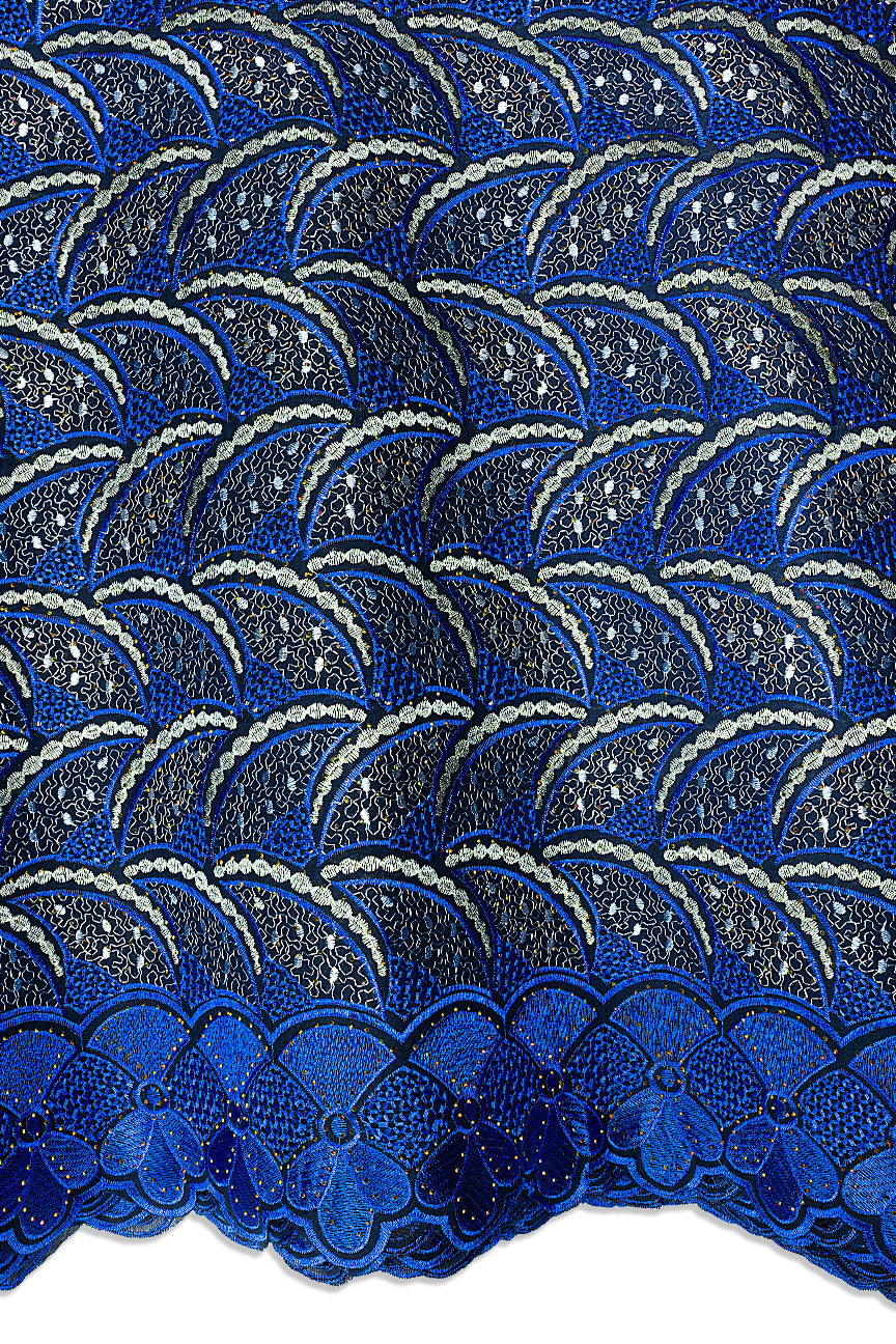 Voile Lace in Chocolate Royal Blue, Black & White - VL666