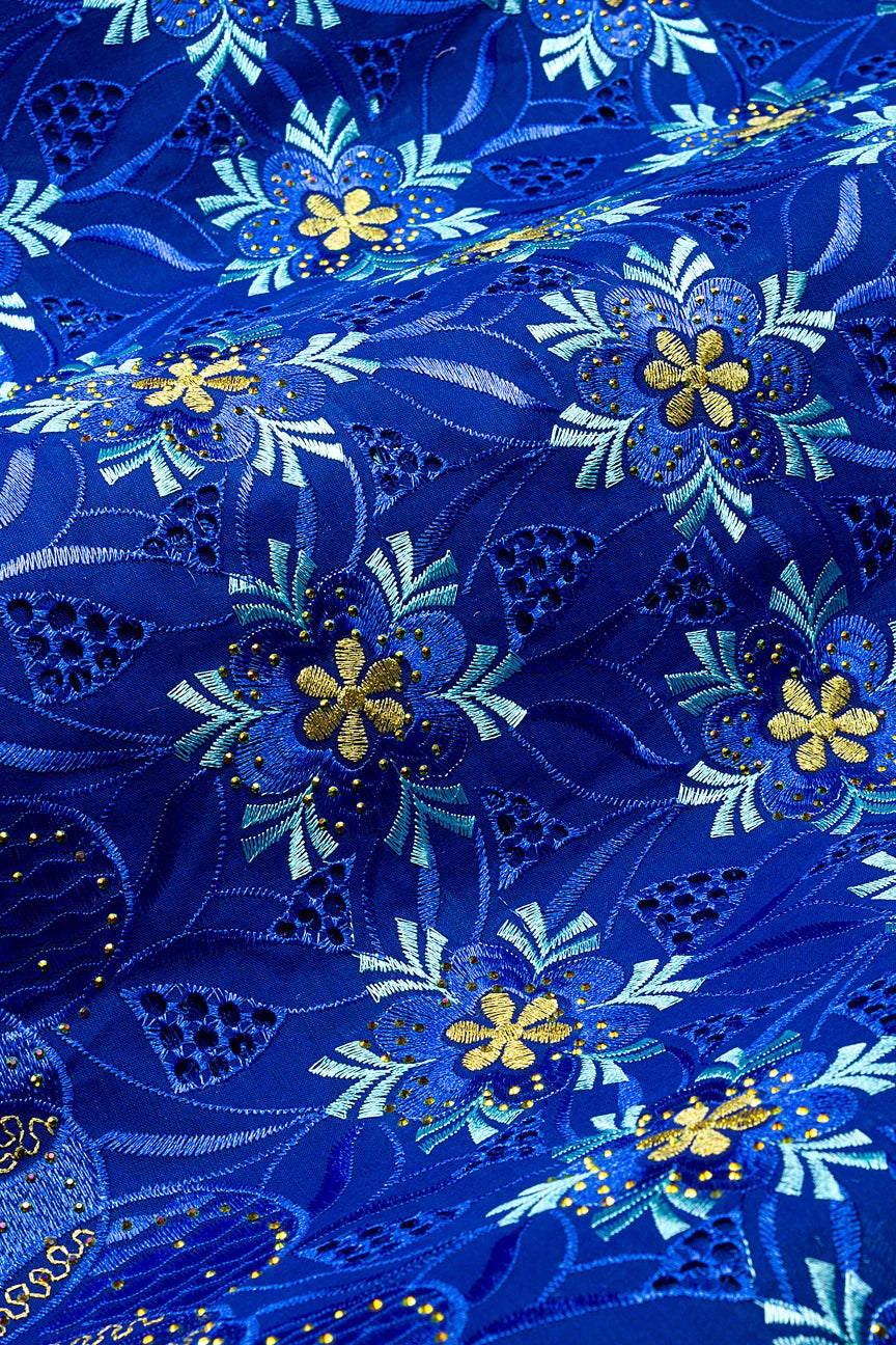 Voile Lace in Royal Blue, Aqua & Gold - VL646