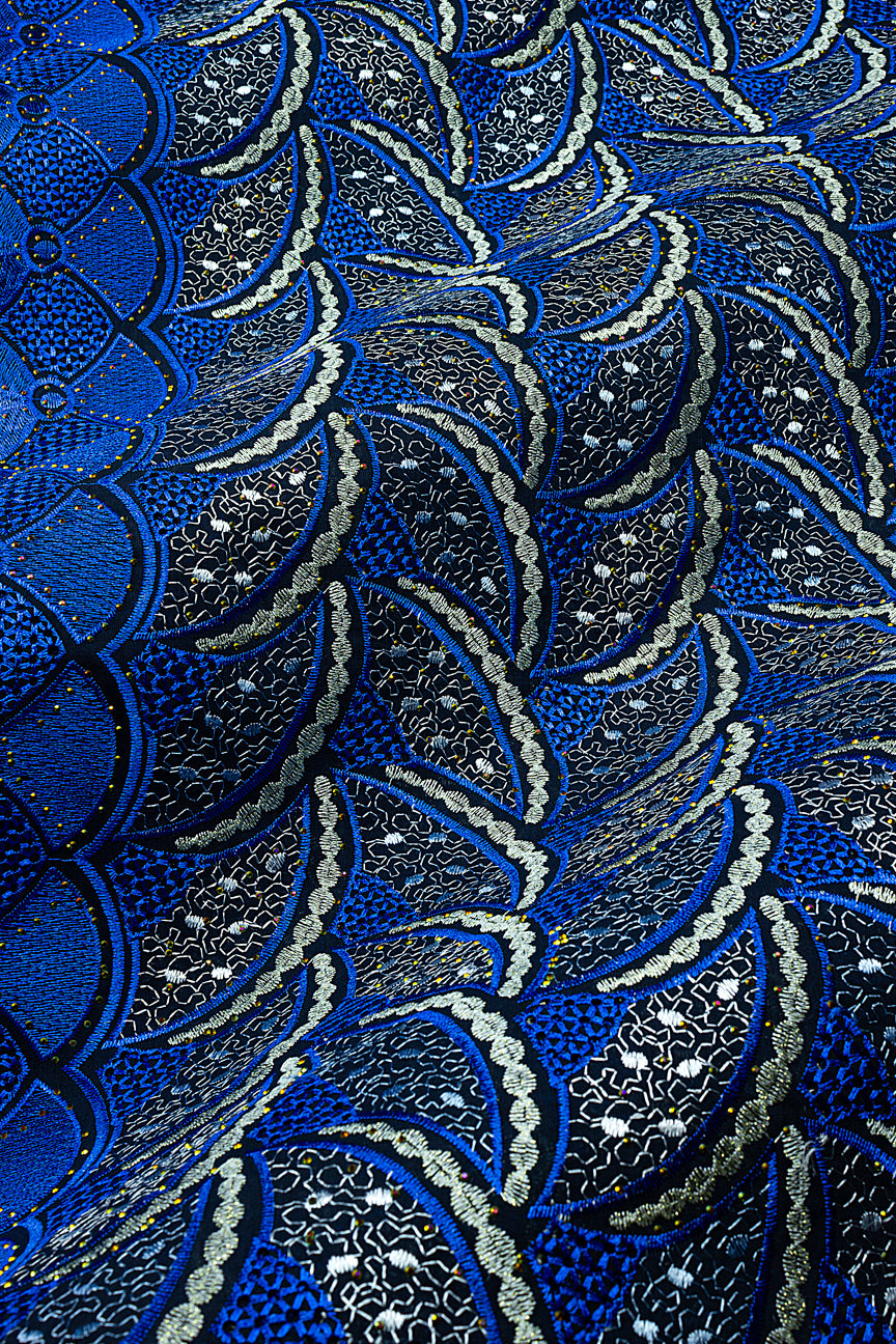 Voile Lace in Chocolate Royal Blue, Black & White - VL666