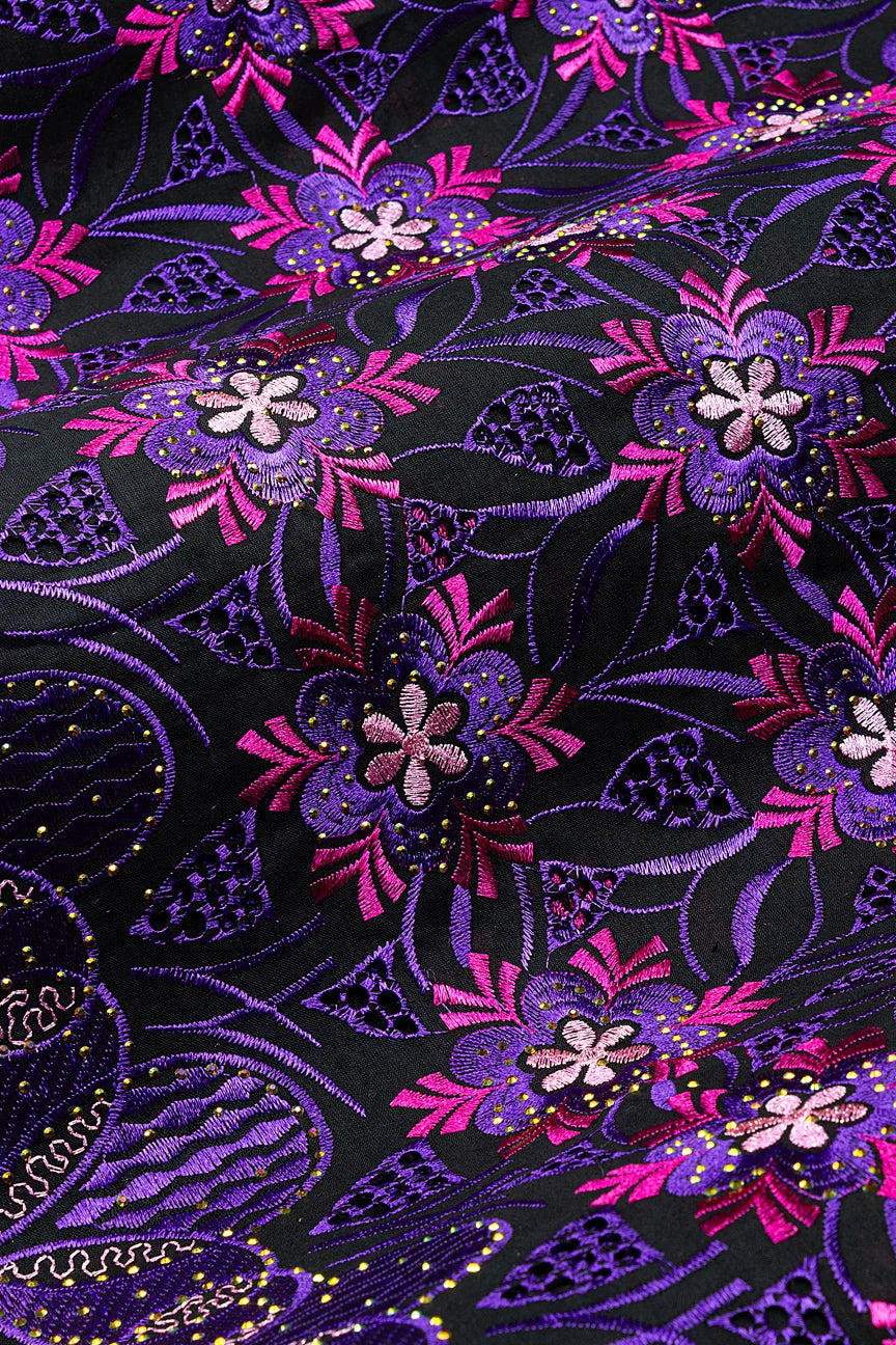 Voile Lace in Black, Purple & Fuchsia - VL649