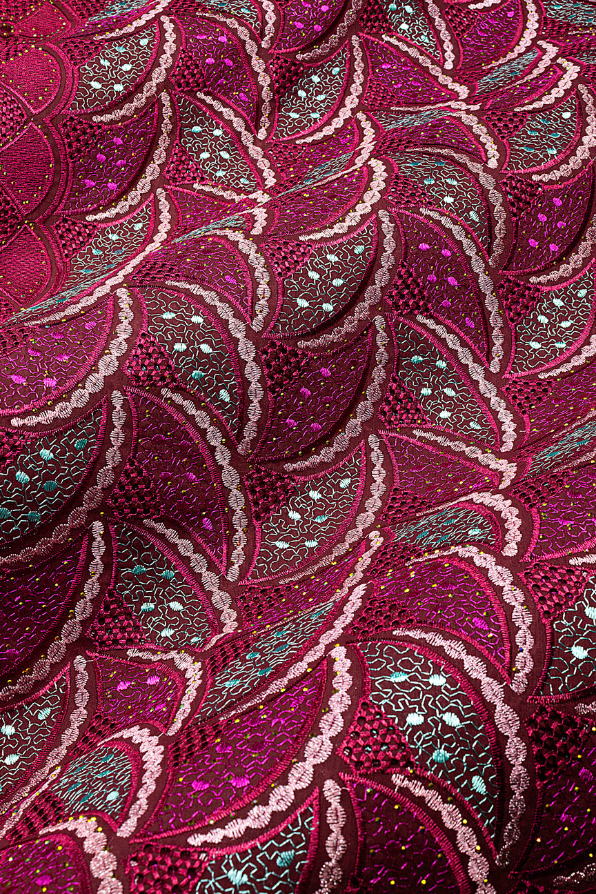 Voile Lace in Red & Turquoise - VL669