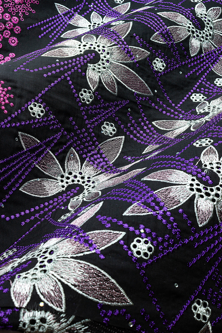 Voile Lace in Black, Purple & Pink - VL719