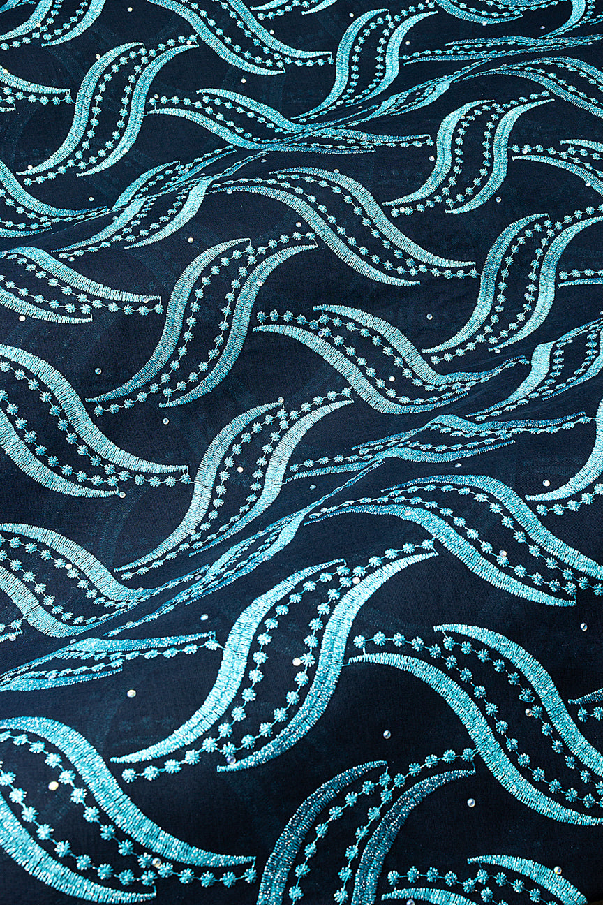 Voile Lace in Black & Aqua - VL651