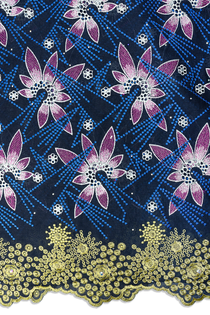 Voile Lace in Midnight Blue, Pink & Gold - VL720