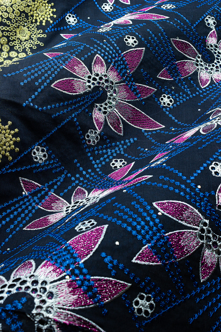 Voile Lace in Midnight Blue, Pink & Gold - VL720