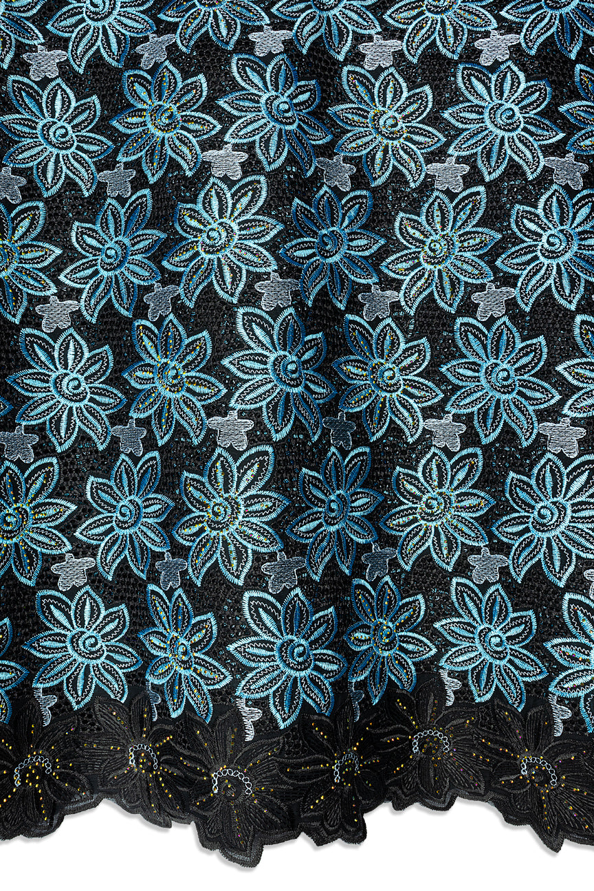 Voile Lace in Black & Aqua - VL676