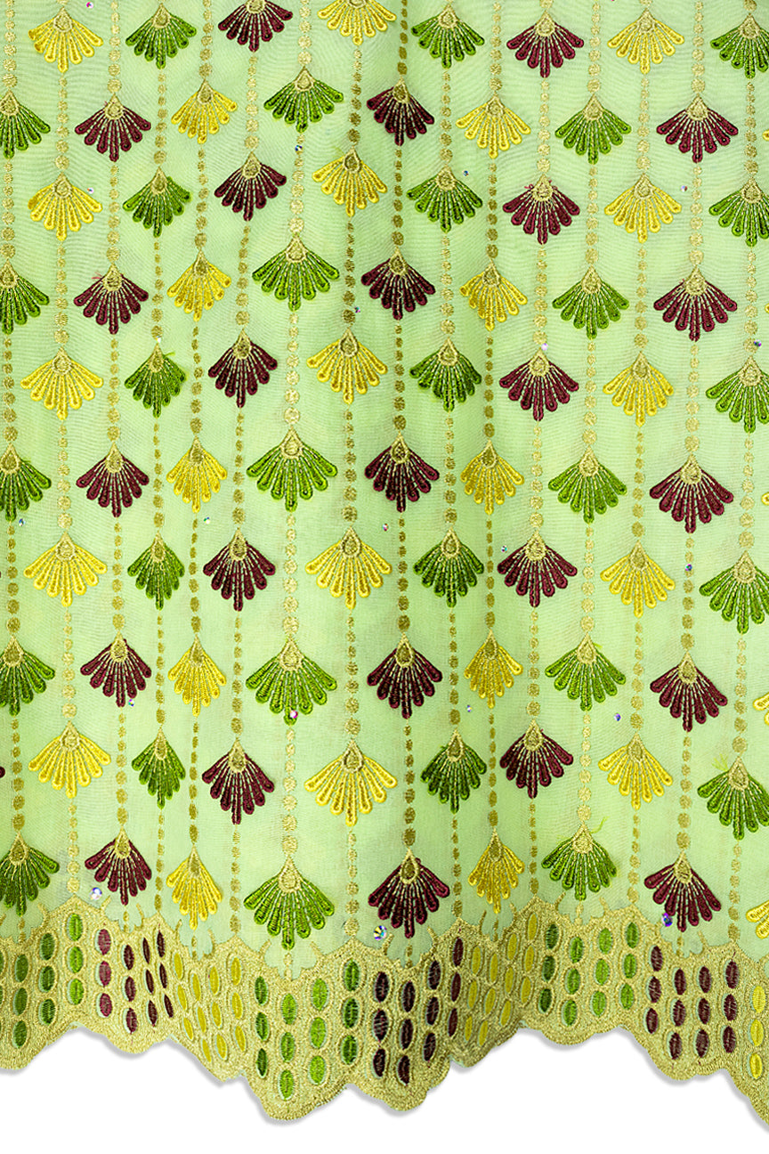 Voile Lace in Lime & Burgundy - VL677