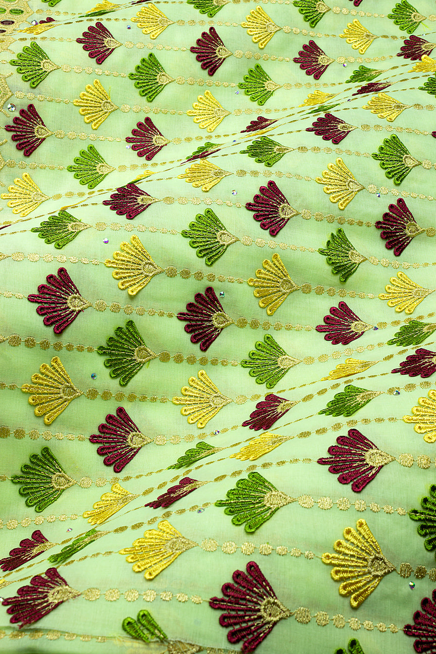 Voile Lace in Lime & Burgundy - VL677