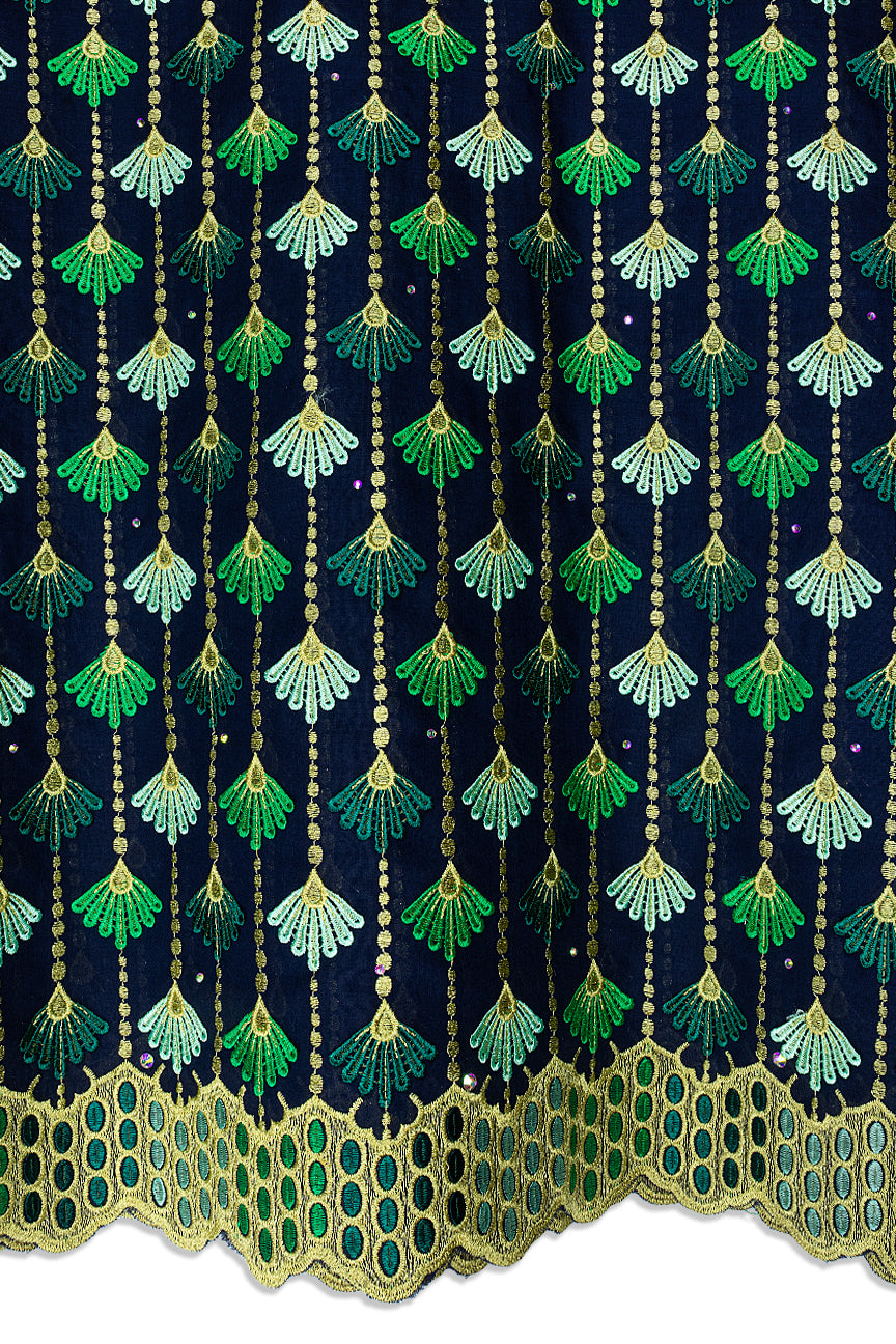 Voile Lace in Black & Emerald Green - VL678