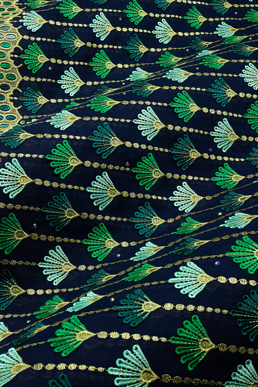 Voile Lace in Black & Emerald Green - VL678