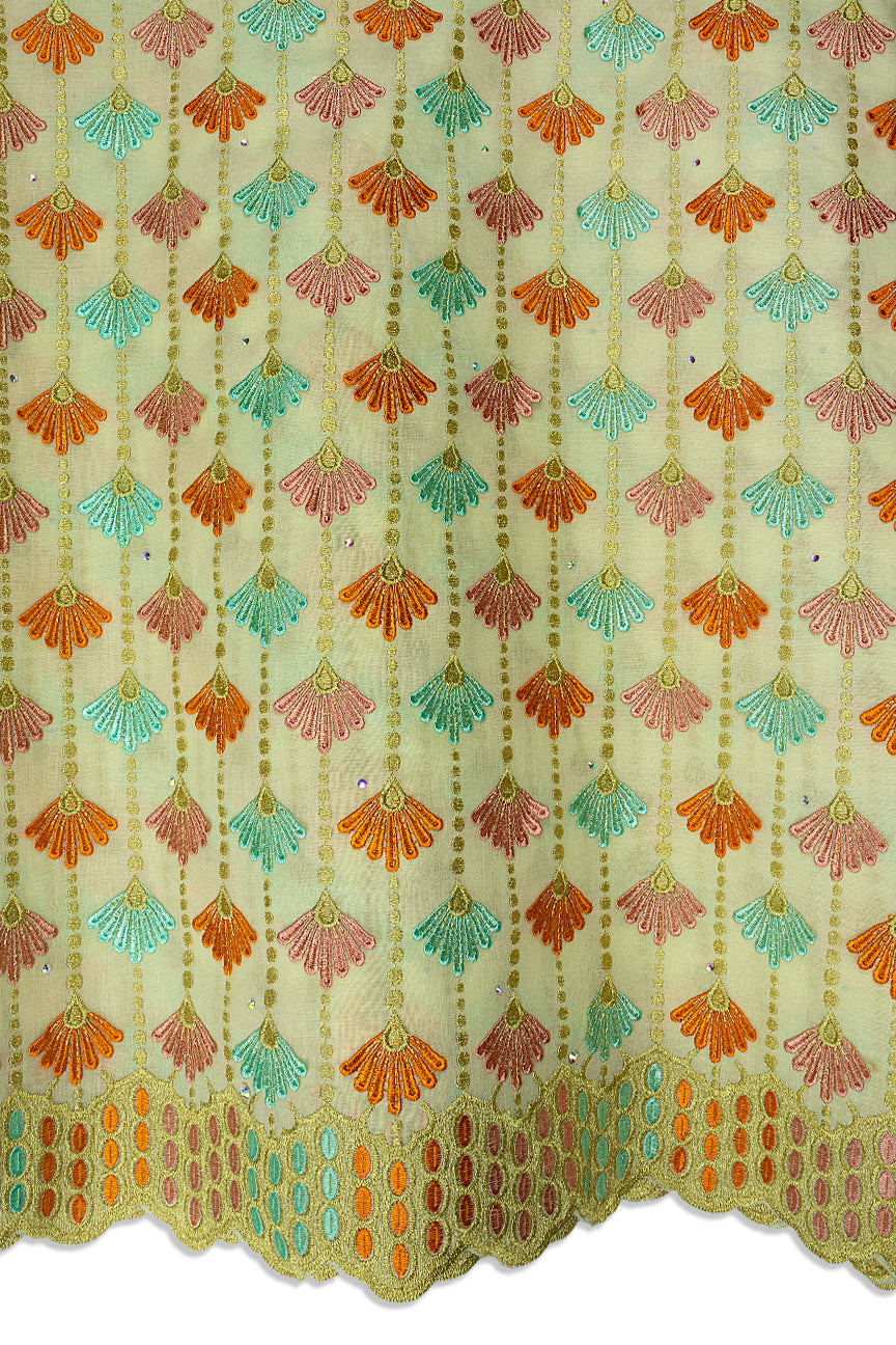 Voile Lace in Cream, Aqua & Orange - VL679