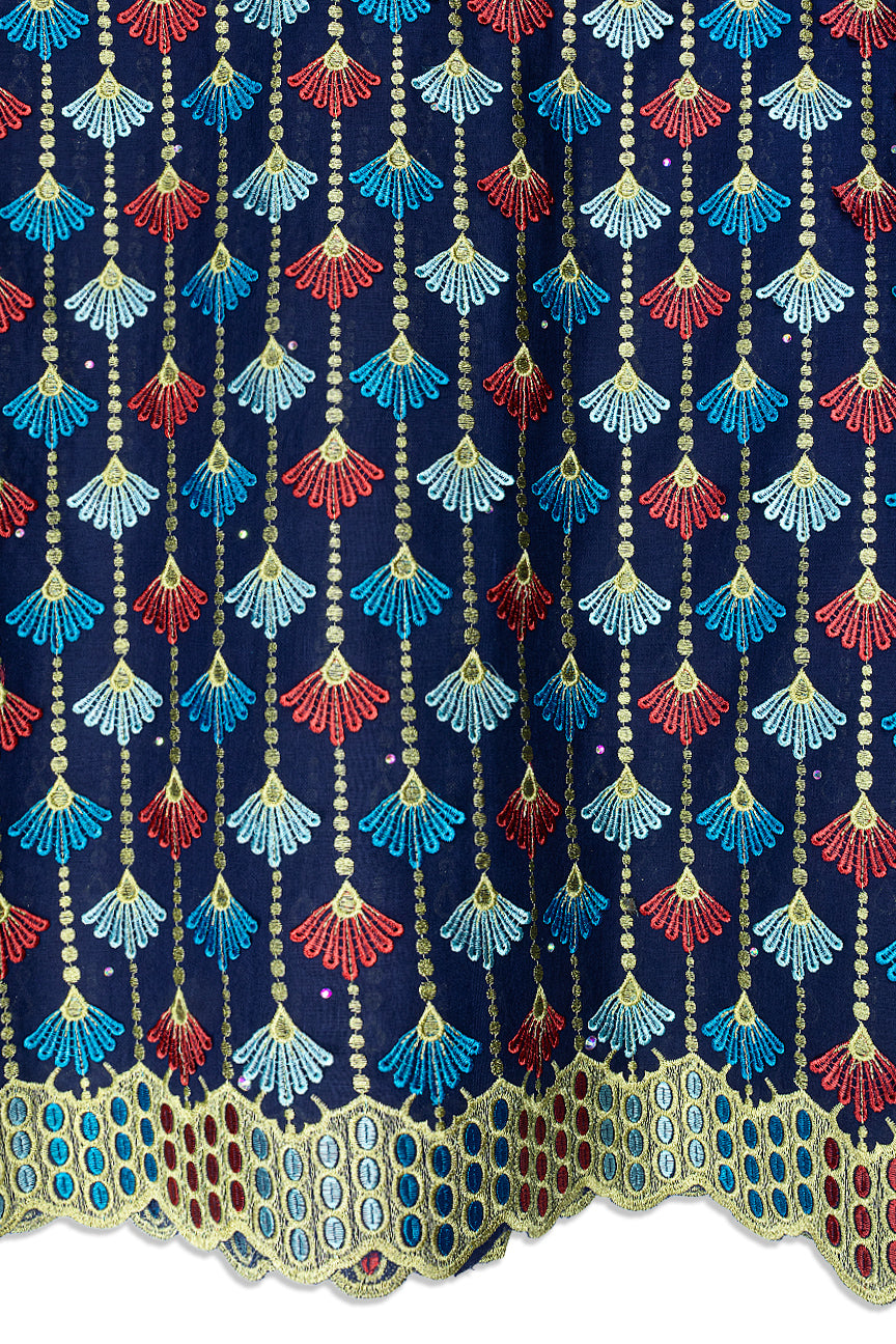 Voile Lace in Navy, Gold & Wine - VL682