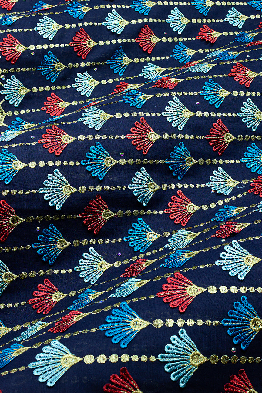 Voile Lace in Navy, Gold & Wine - VL682