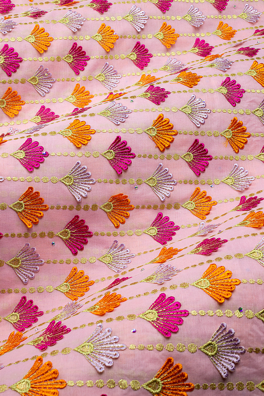 Voile Lace in Pink, Orange & Gold - VL683