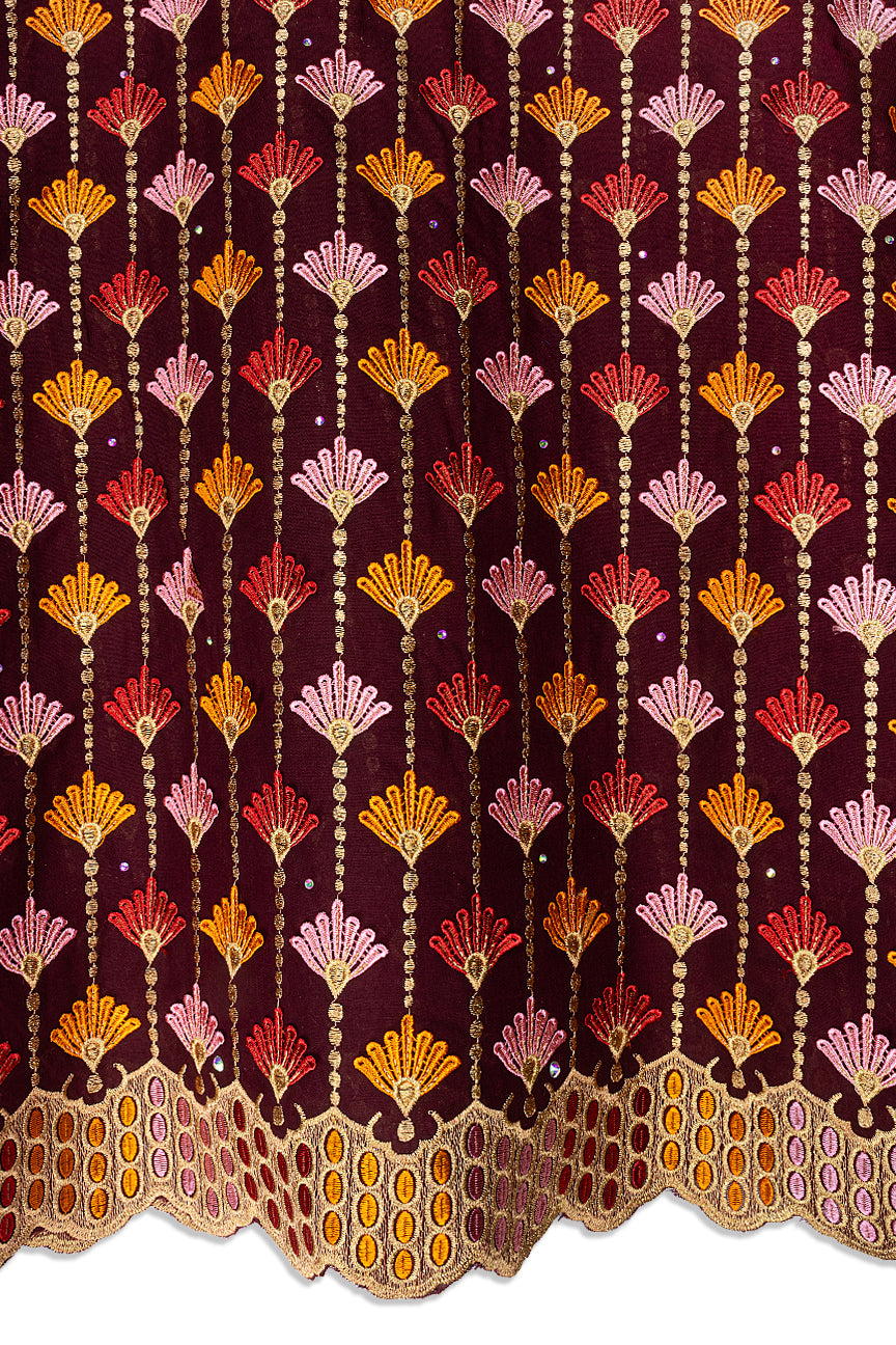 Voile Lace in Wine, Orange & Gold - VL684