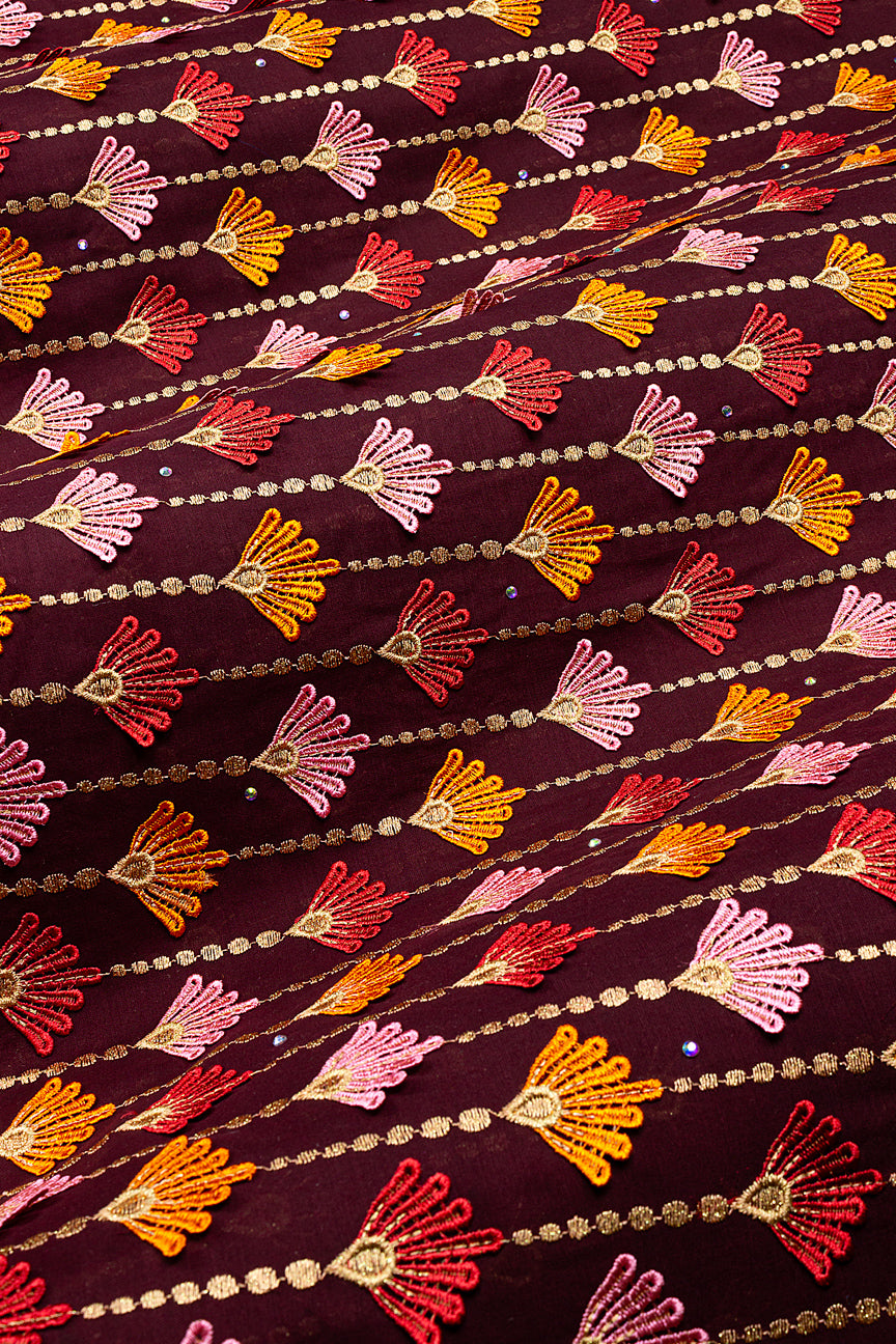 Voile Lace in Wine, Orange & Gold - VL684