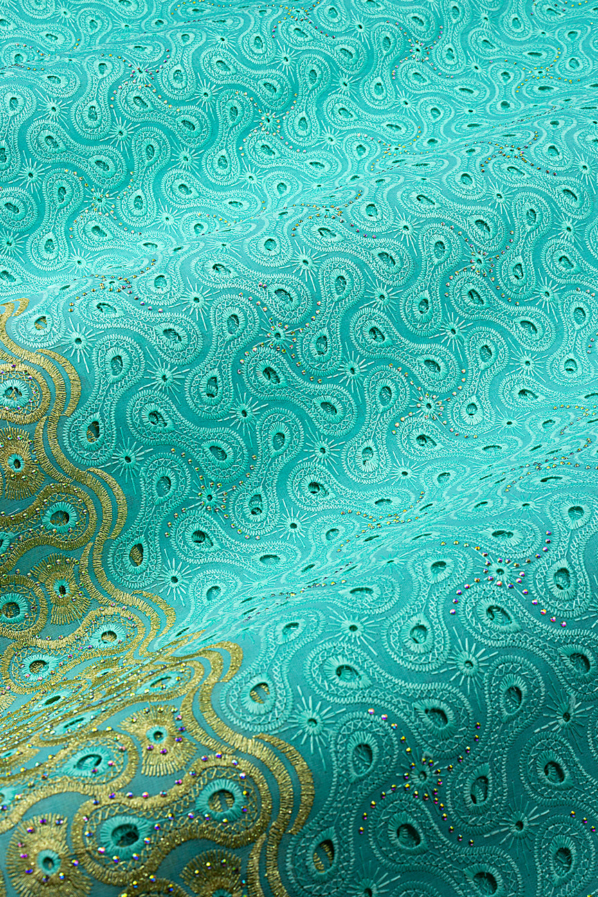 Voile Lace in Aqua & Gold - VL687