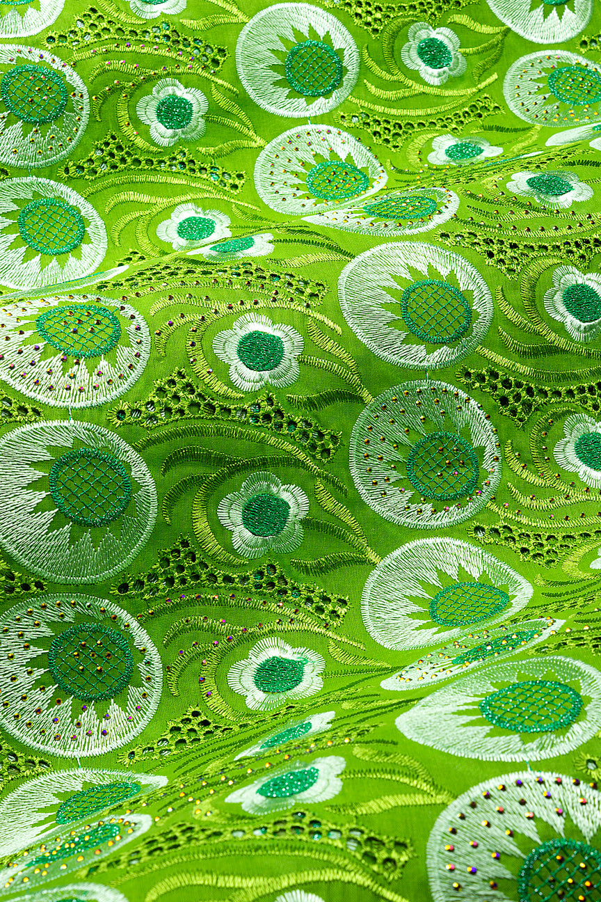 Voile Lace in Olive Green, Ivory & Sea Green - VL633