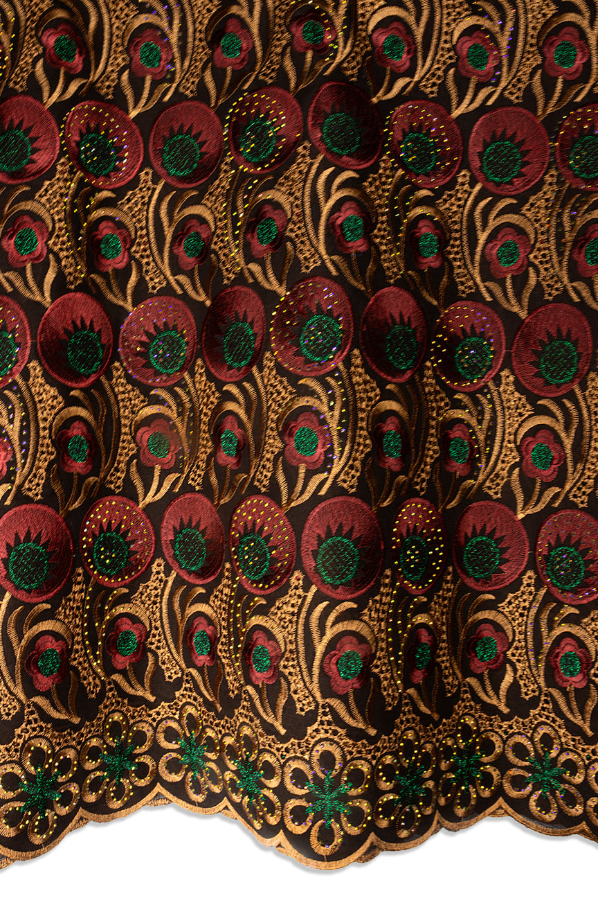 Voile Lace in Chocolate Brown, Wine, Bronze & Bottle Green - VL634