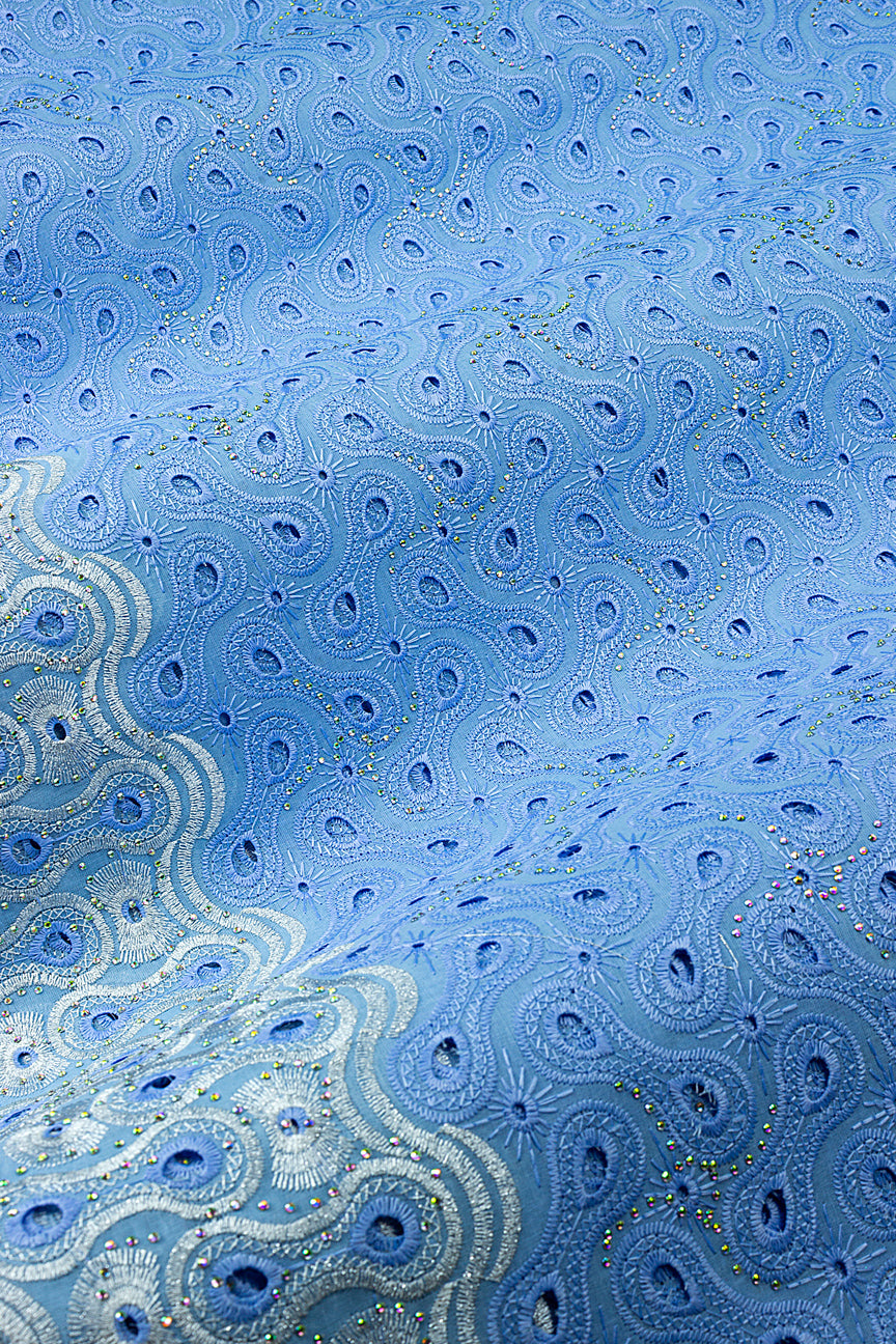 Voile Lace in Sky Blue & White  - VL6890