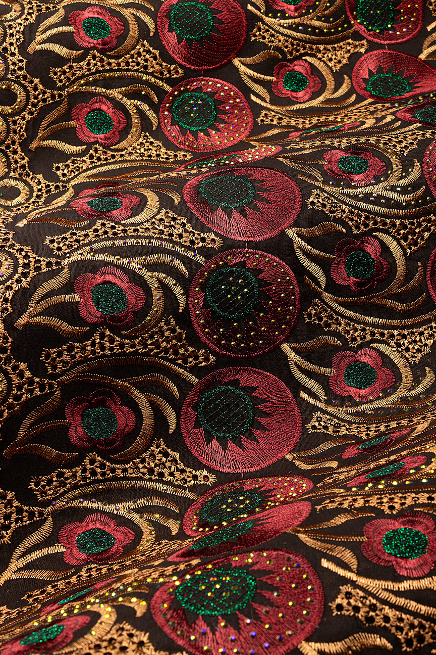 Voile Lace in Chocolate Brown, Wine, Bronze & Bottle Green - VL634