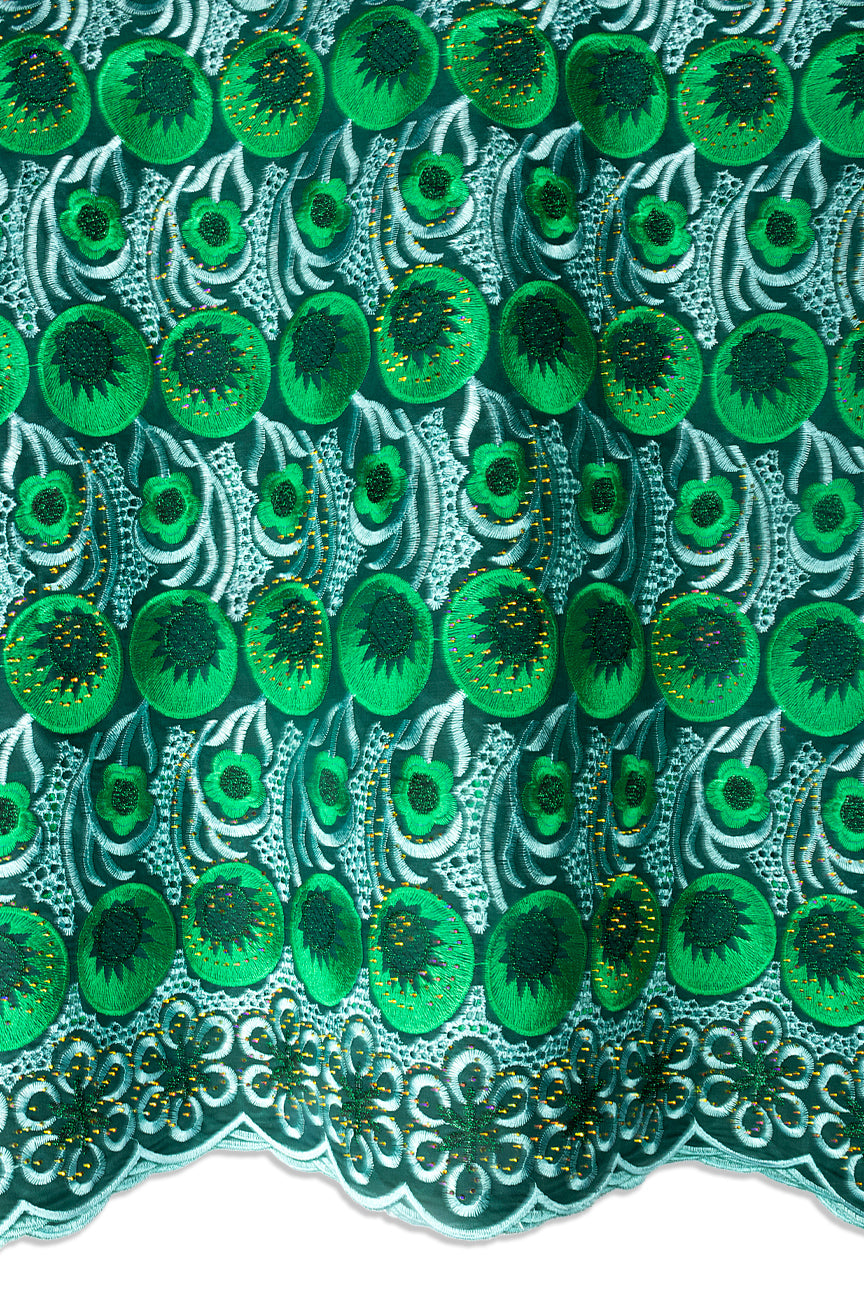 Voile Lace in Charcoal, Forest Green & Aqua - VL635