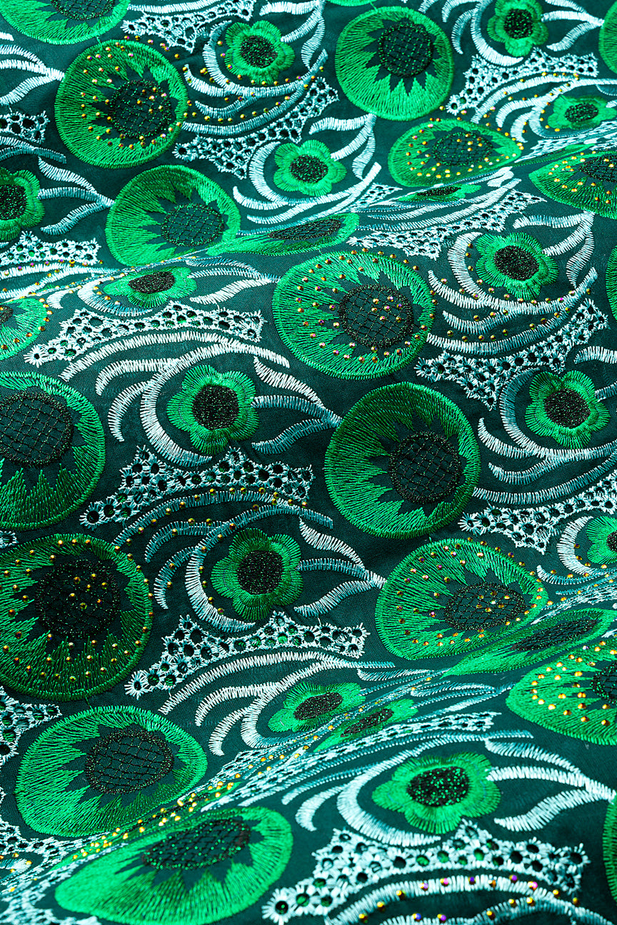 Voile Lace in Charcoal, Forest Green & Aqua - VL635