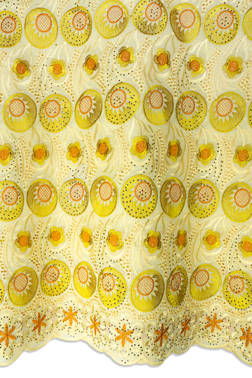 Voile Lace in Cream, Light Gold & Orange - VL636