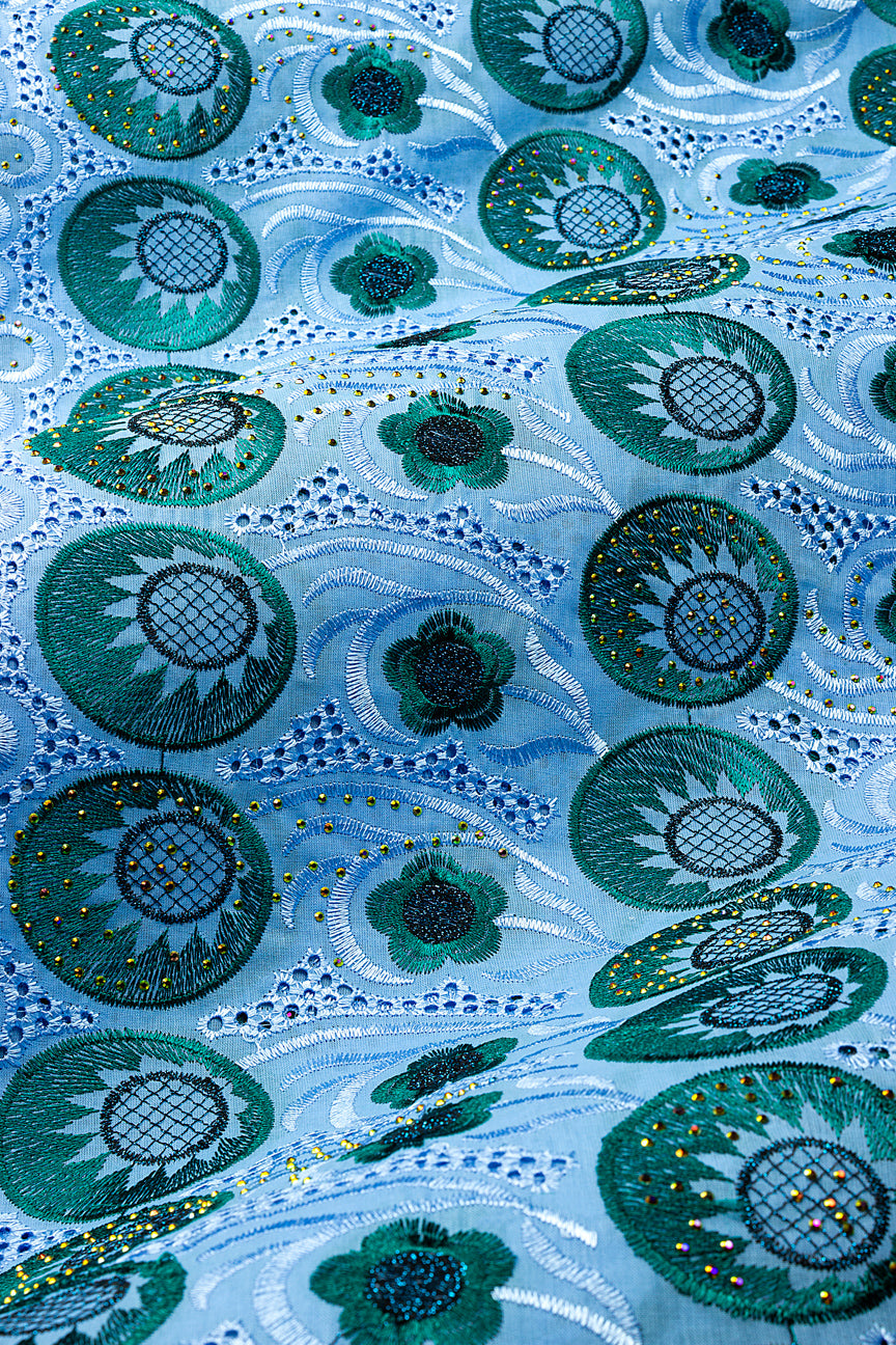 Voile Lace in Sky Blue & Teal Green- VL637