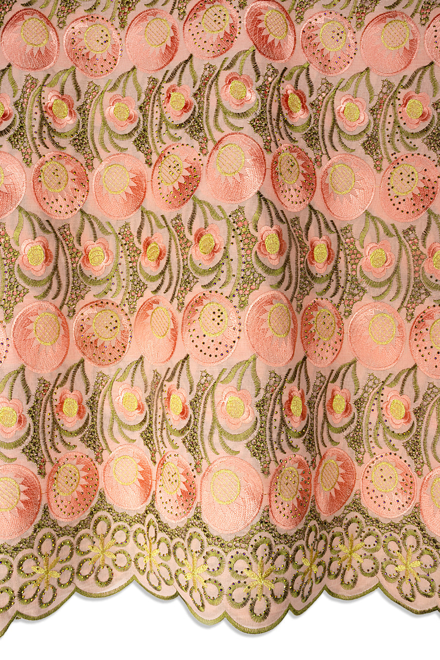 Voile Lace in Peach, Army Green & Gold - VL638