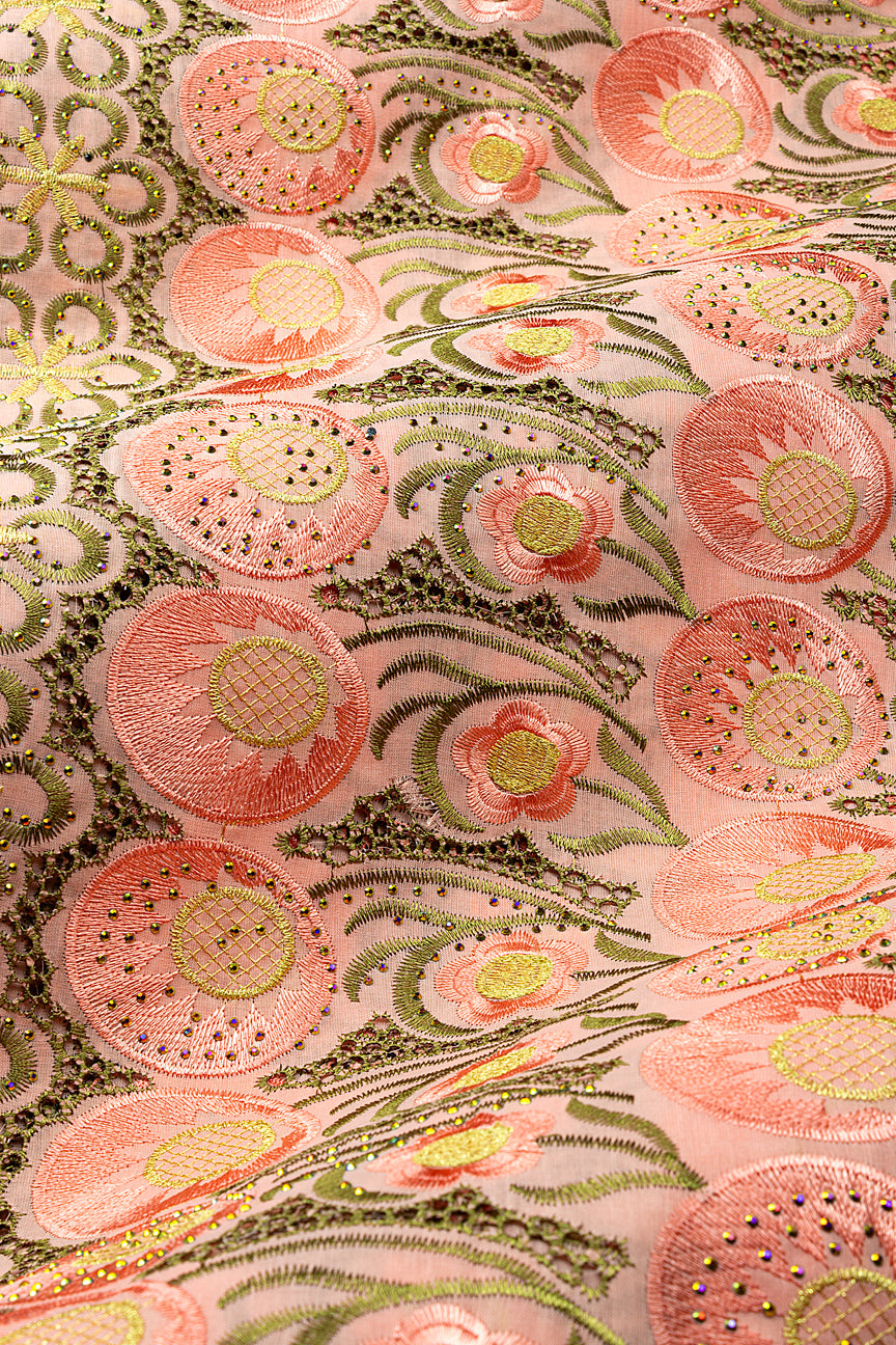 Voile Lace in Peach, Army Green & Gold - VL638