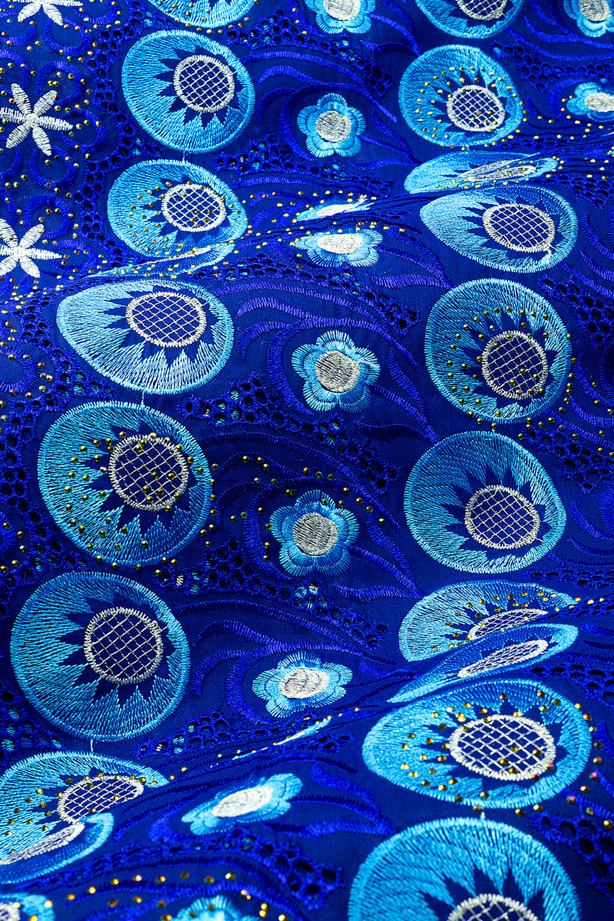 Voile Lace in Royal Blue, Turquoise Blue & Ivory - VL639